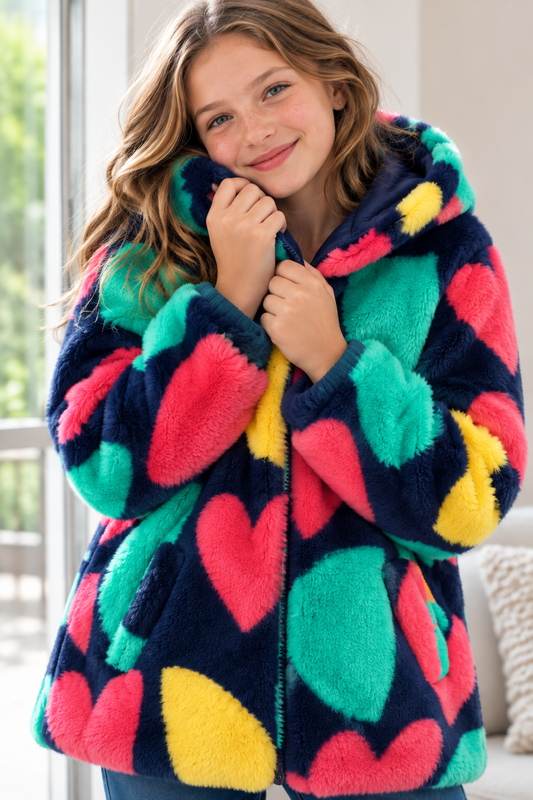 Chamarra reversible corazones multicolor mini niña jr