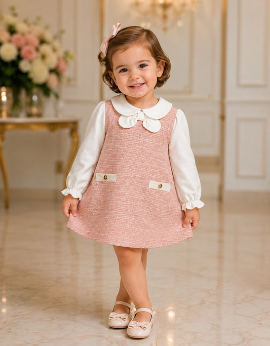 Vestido rosa tweed bebé niña