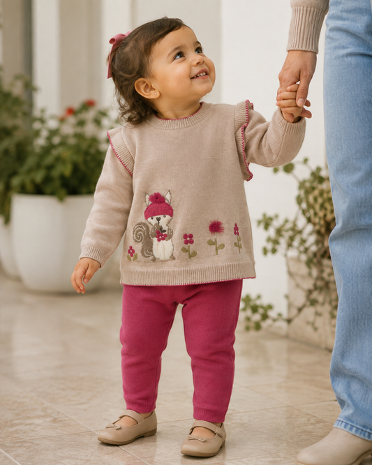 Conjunto tricot suéter bebé niña