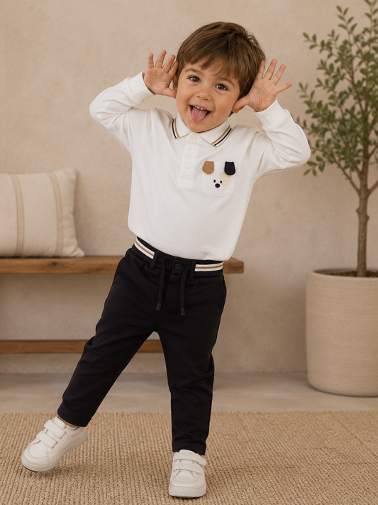Conjunto polo manga larga perrito bebé niño