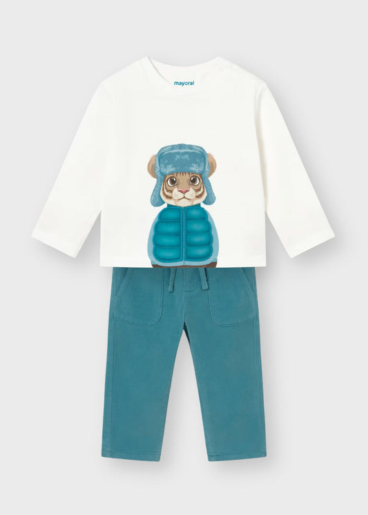 Conjunto playera con jogger pana azul bebé niño