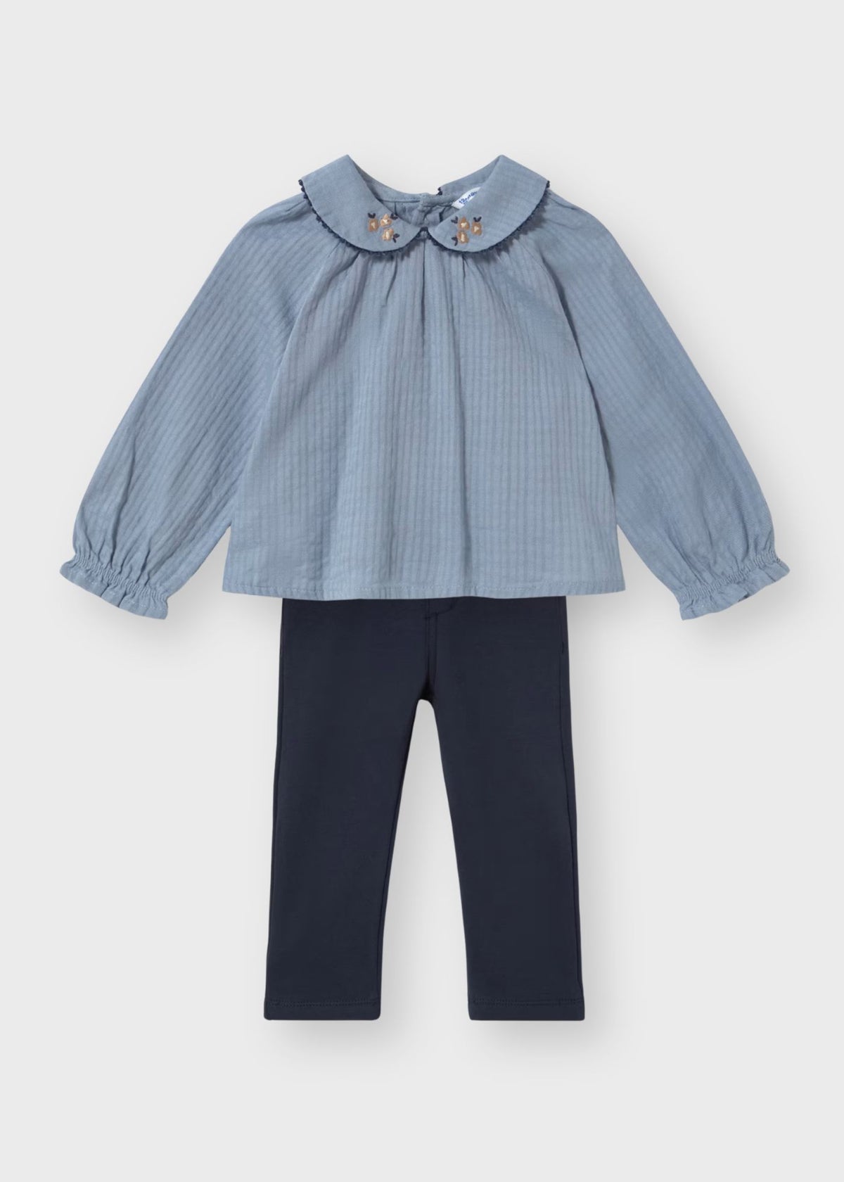 Conjunto blusa textura azul con pantalón de felpa bebé niña