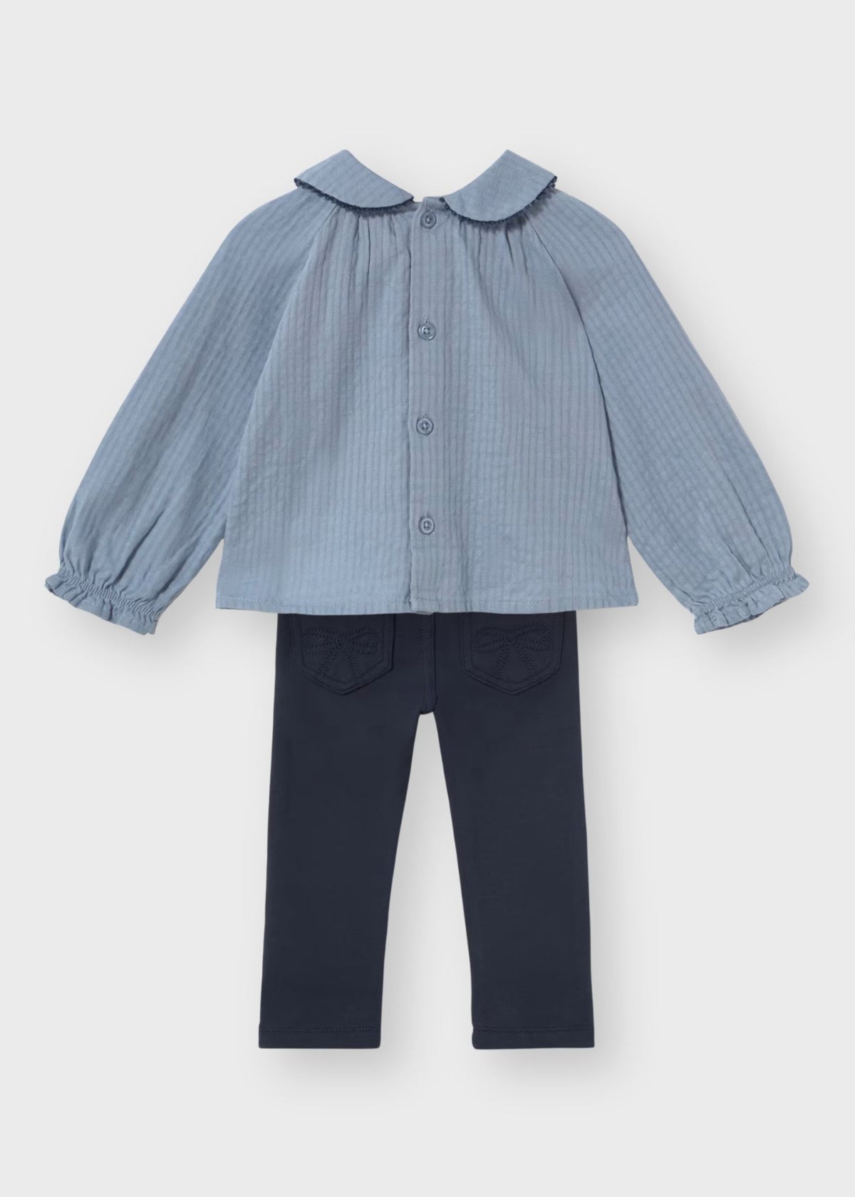 Conjunto blusa textura azul con pantalón de felpa bebé niña