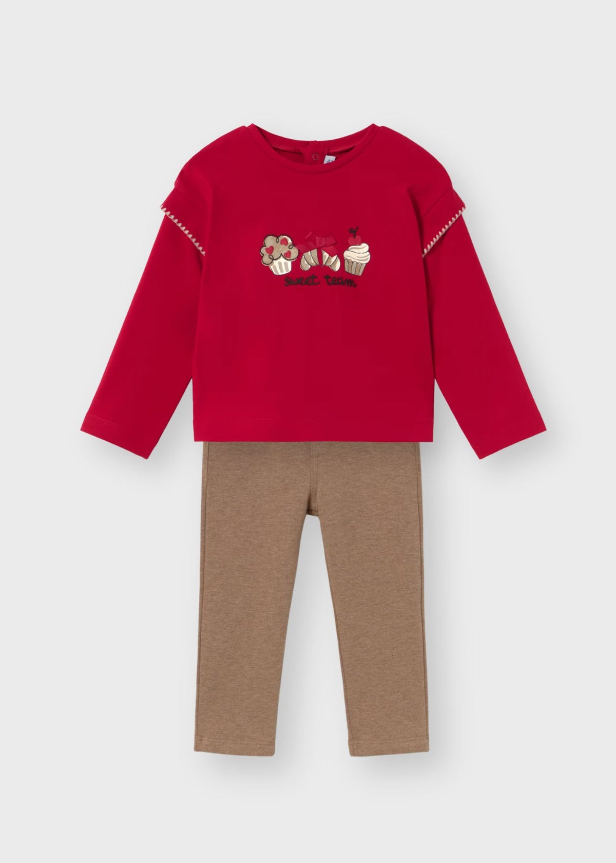 Conjunto blusa roja pantalón felpa bebé niña