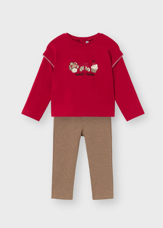 Conjunto blusa roja pantalón felpa bebé niña