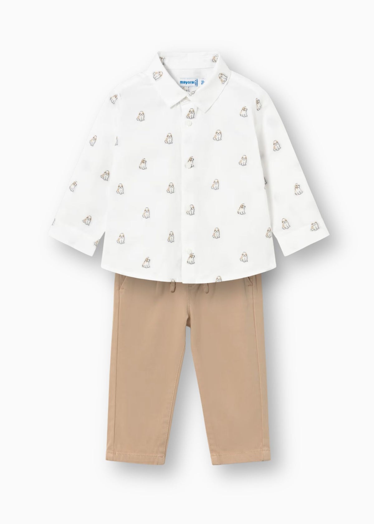 Conjunto camisa perrito con pantalón beige bebé niño