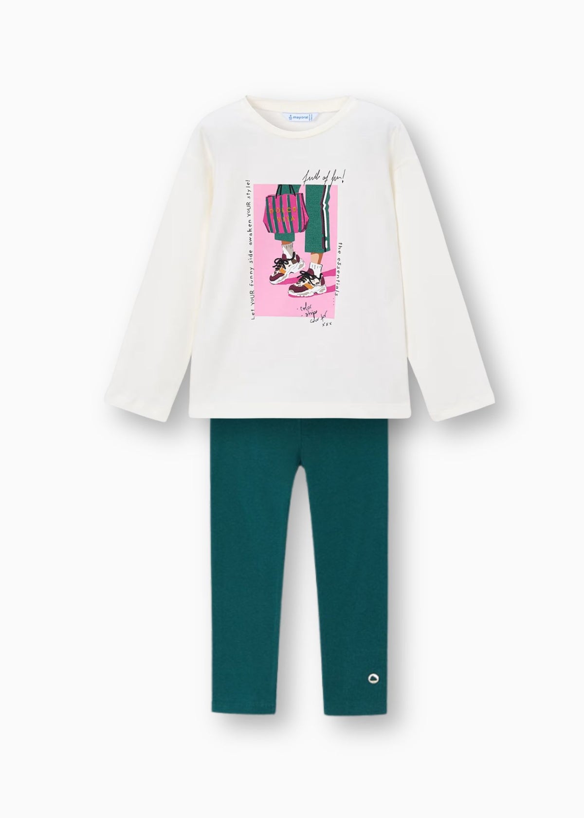 Conjunto legging y blusa verde botella mini niña