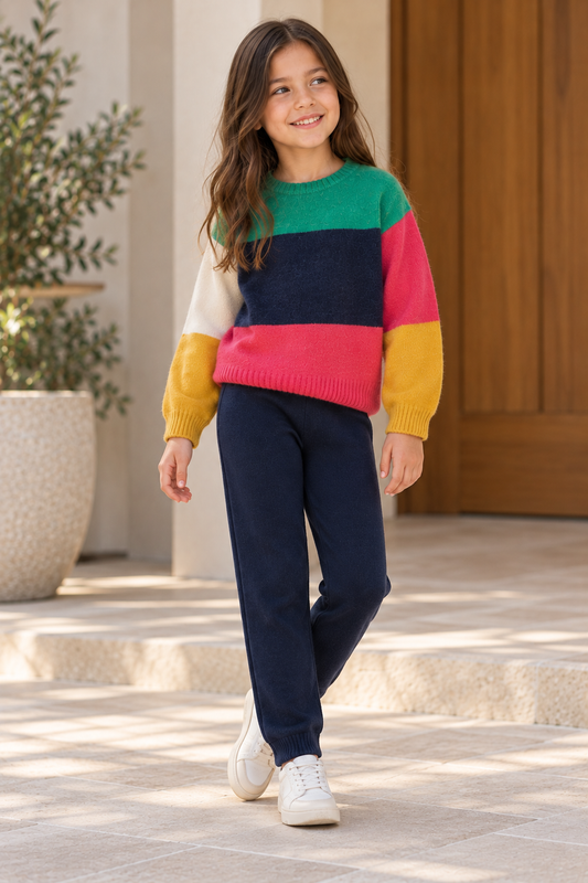 Conjunto tricot multicolor mini niña y niña jr