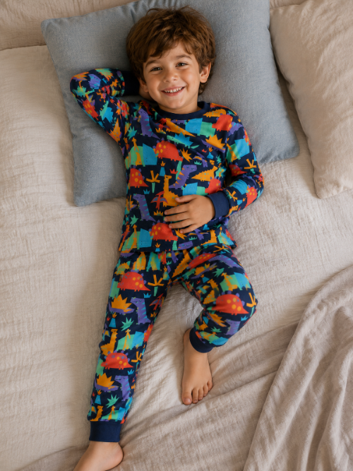 Pijama terciopelo estampado dino mini niño