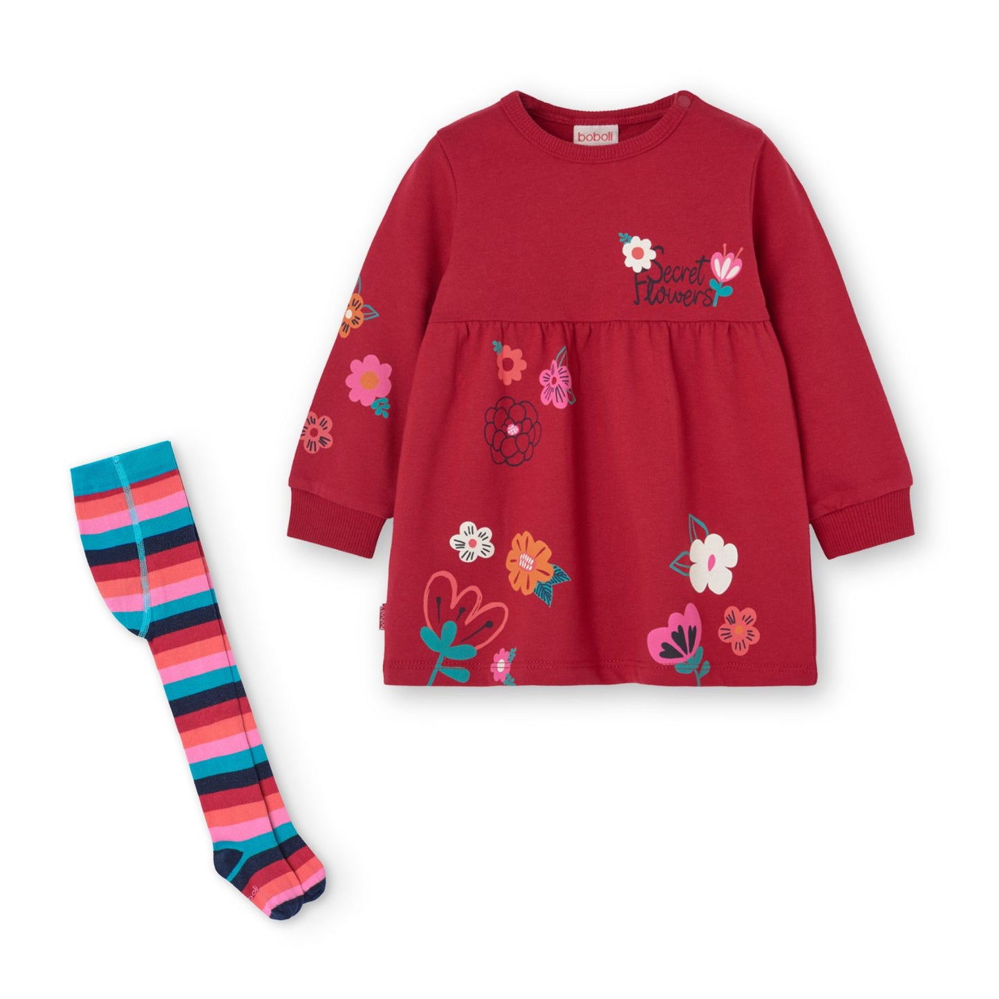 Vestido rojo de felpa con mallas de colores para mini niña