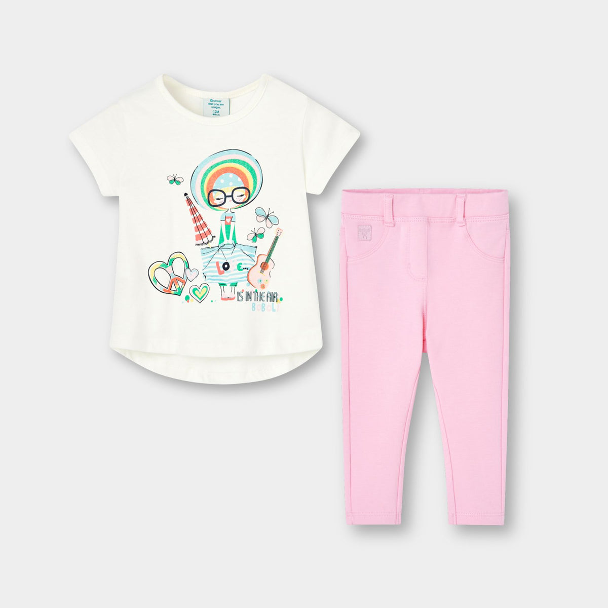 Conjunto blusa estampada con pantalón felpa rosa bebé niña