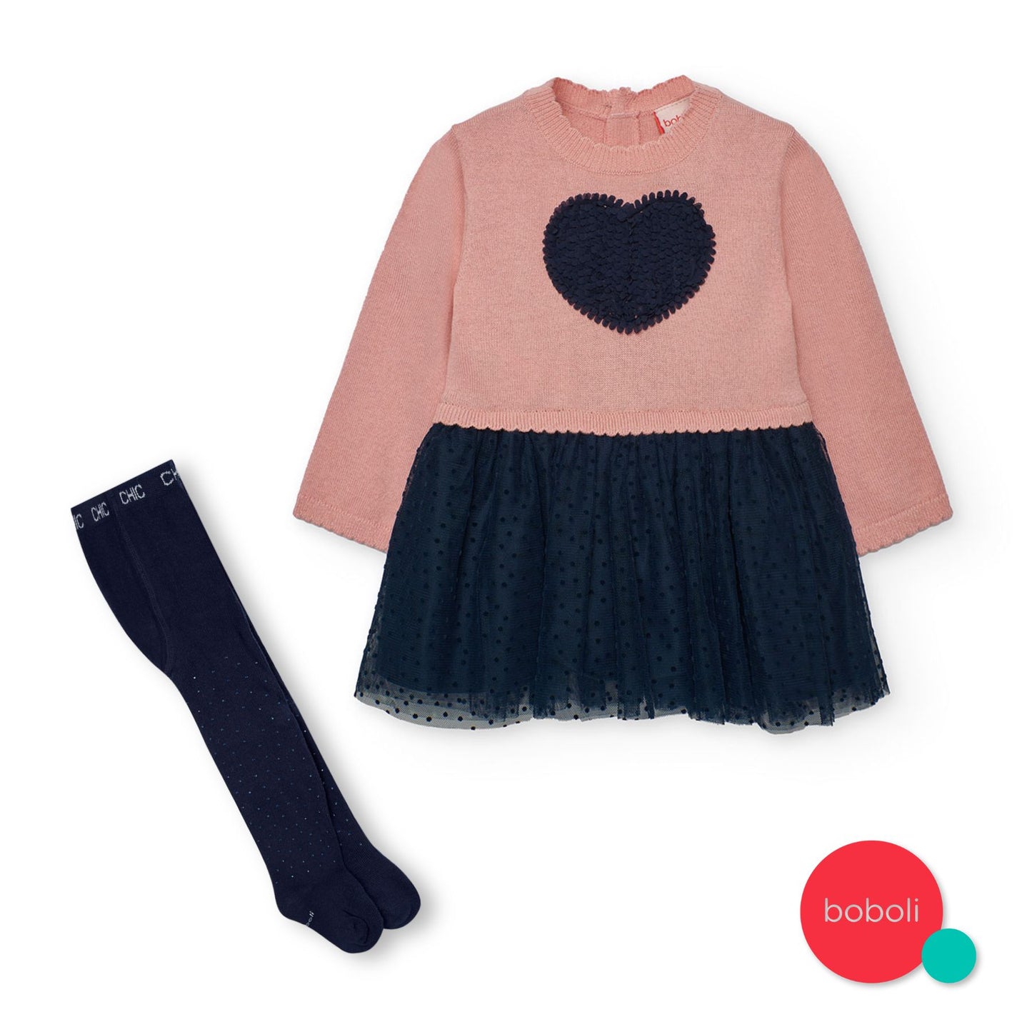 Vestido tricot combinado tul con mallas mini niña