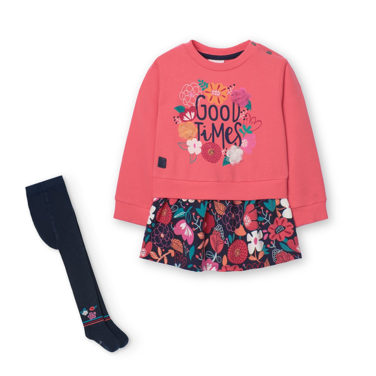 Vestido coral de felpa flores con mallas para mini niña
