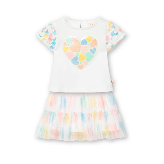 Conjunto blusa con falda corazones para mini niña