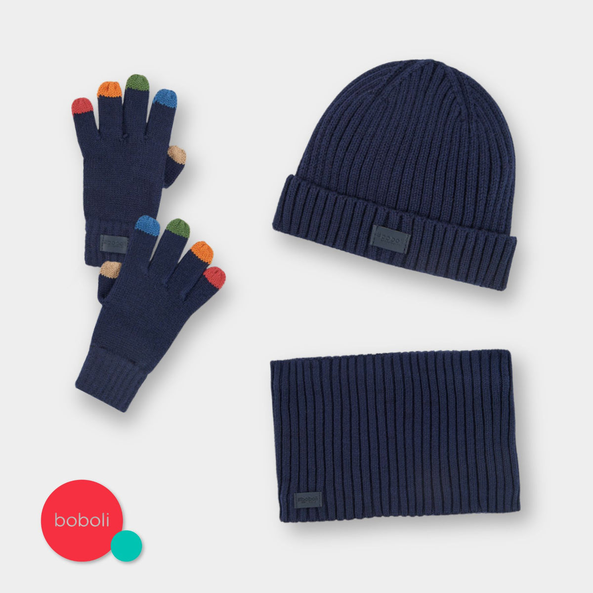 Set bufanda, cuello y guantes azul mini niño y niño jr