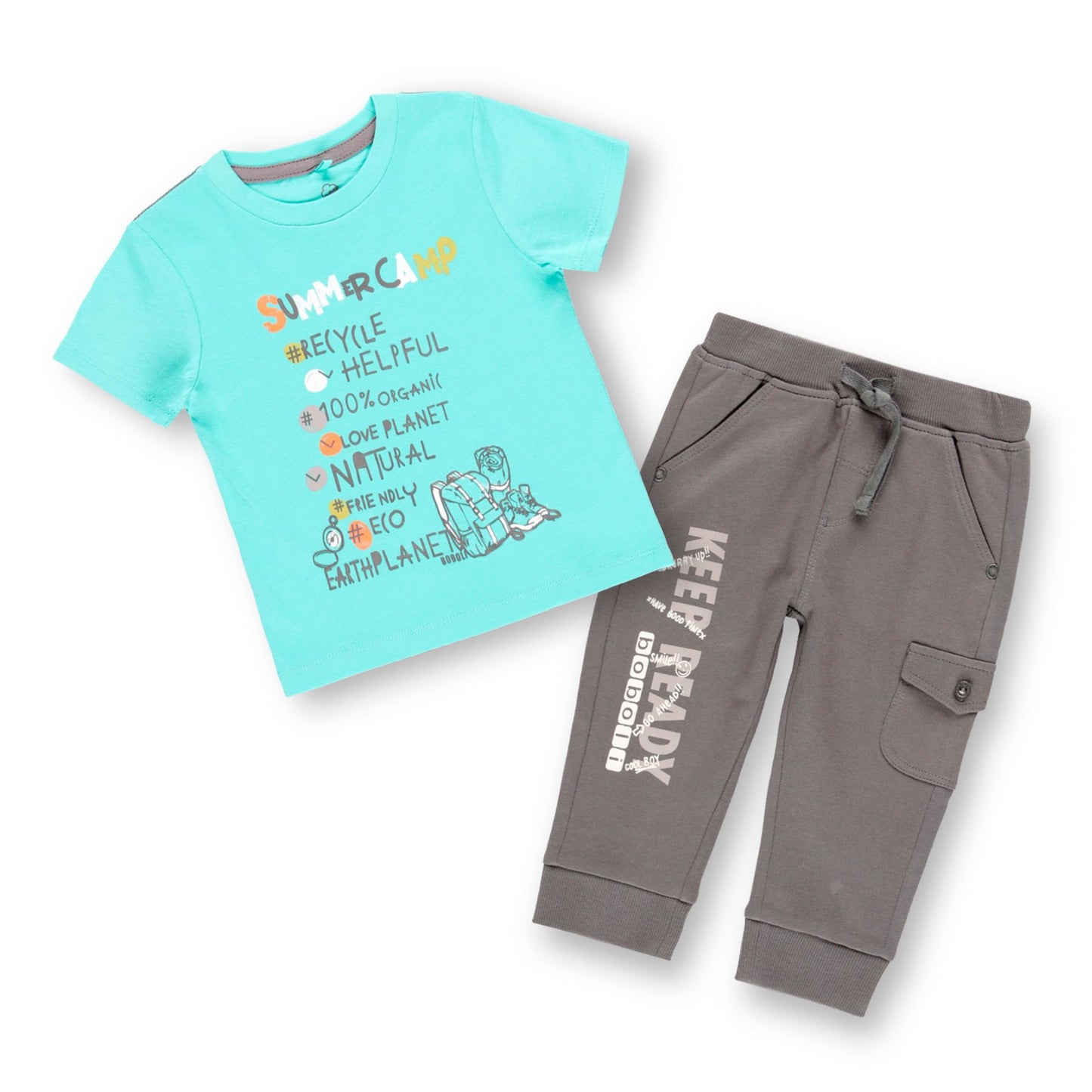 Conjunto playera azul laguna con pants mini niño