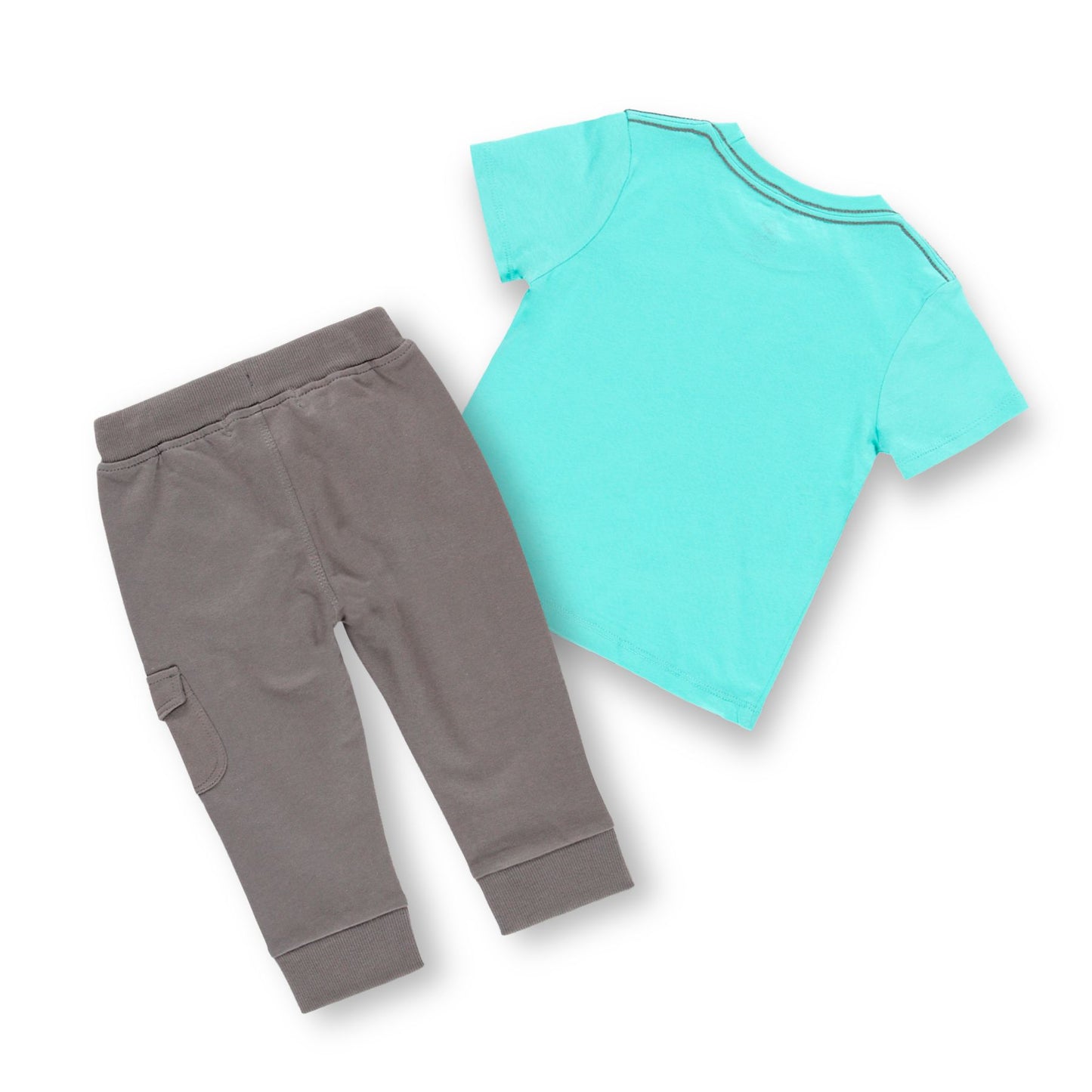 Conjunto playera azul laguna con pants mini niño