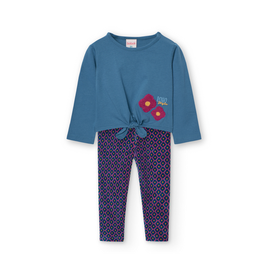 Conjunto de blusa con leggings de pana estampado para mini niña