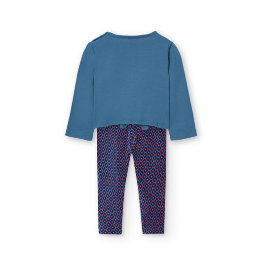 Conjunto de blusa con leggings de pana estampado para mini niña