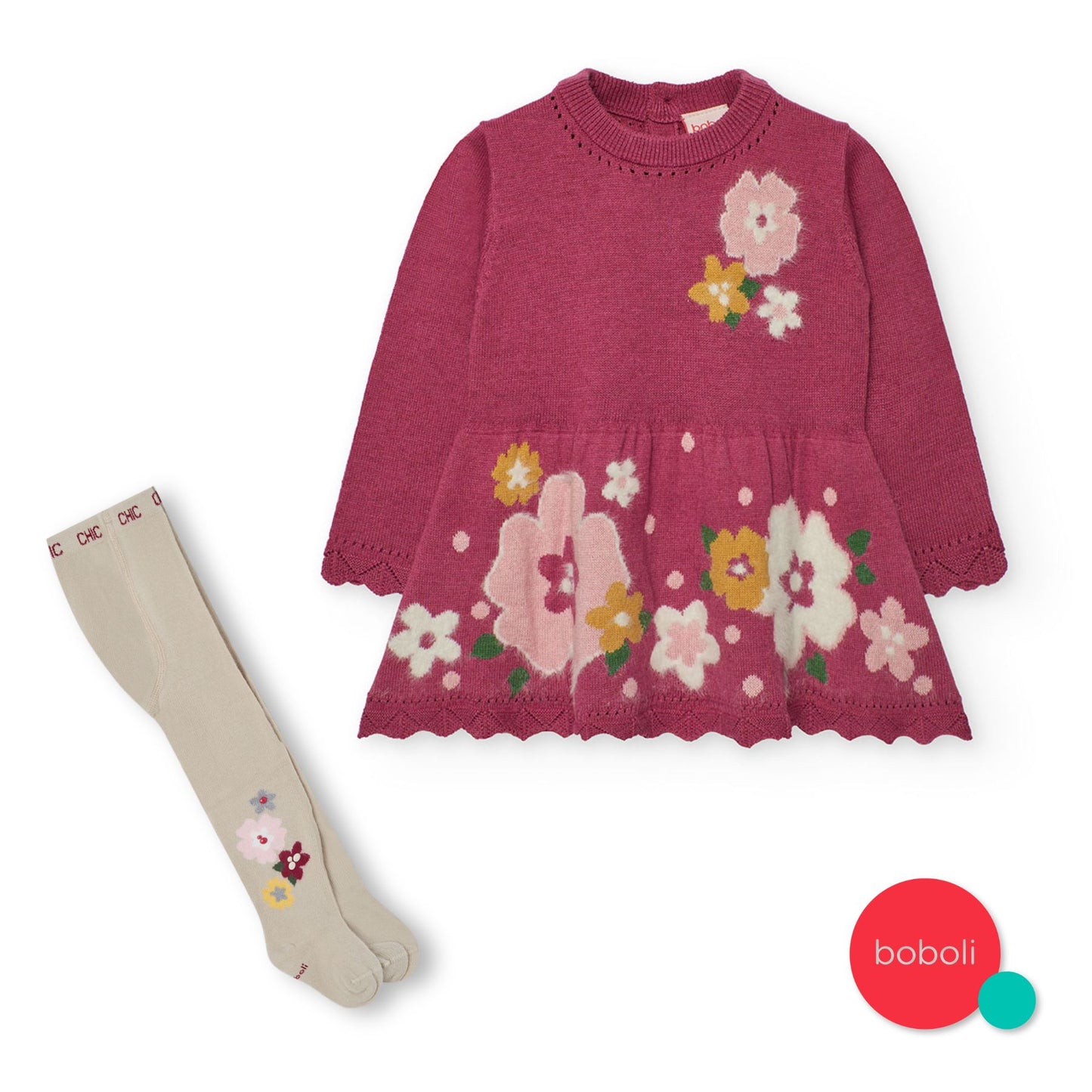 Vestido tricot frambuesa con mallas mini niña