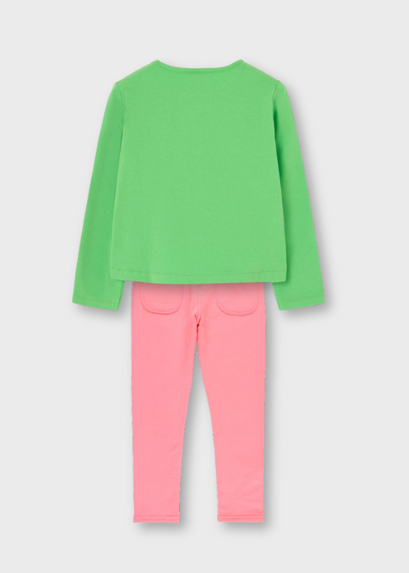 Conjunto blusa verde neon con pantalón rosa felpa niña jr