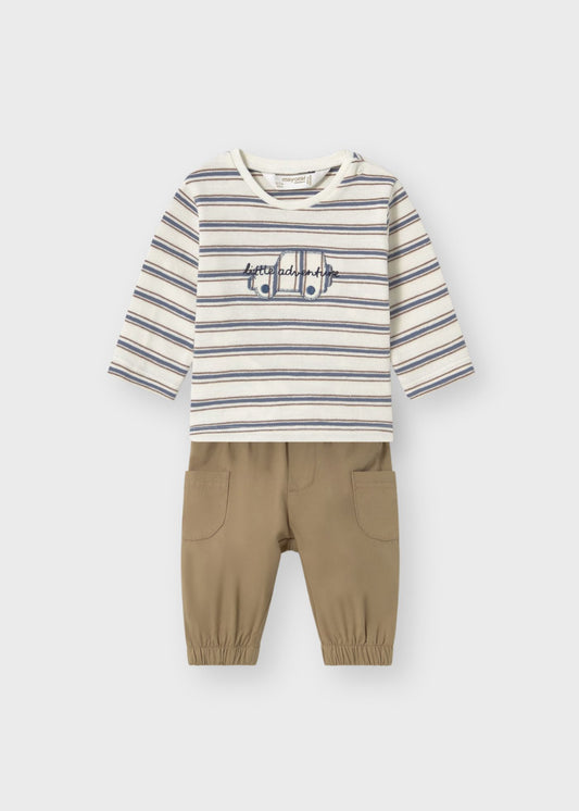 Conjunto playera manga larga con pantalón camel recién nacido