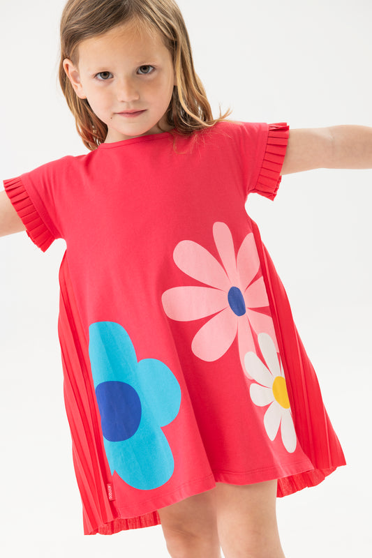 Vestido rojo magenta con flores para mini niña