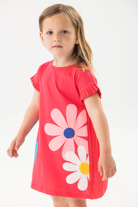 Vestido rojo magenta con flores para mini niña