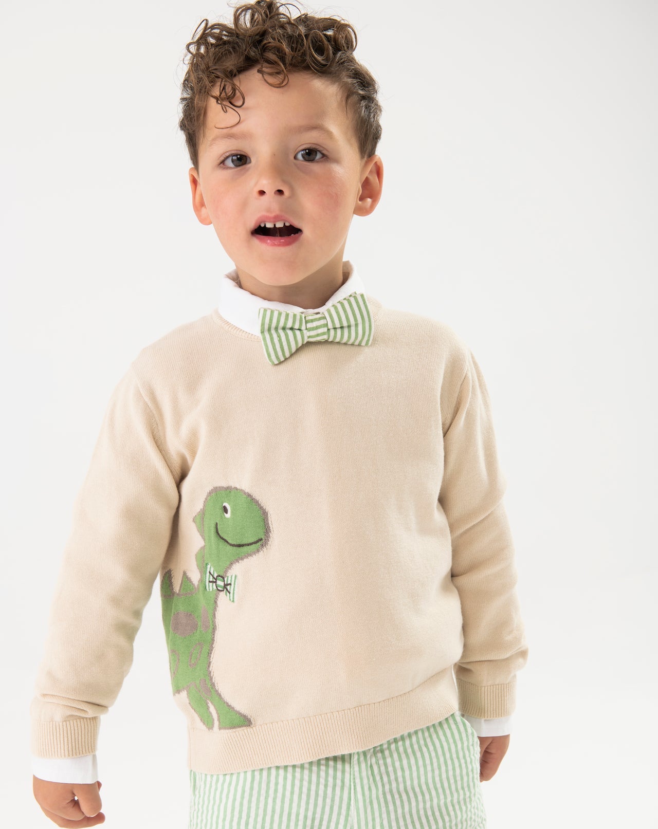 Suéter beige dino para mini niño