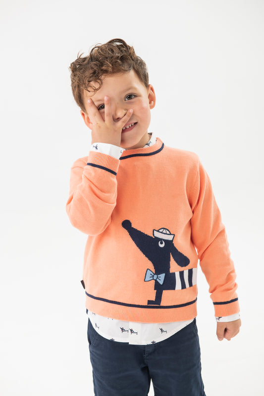 Suéter salmón perrito para mini niño