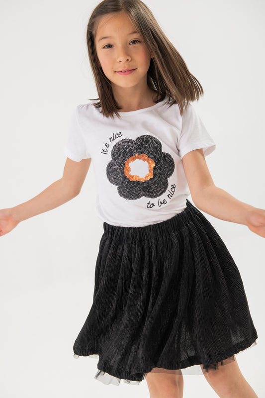 Conjunto blusa con falda negra combinada para niña jr