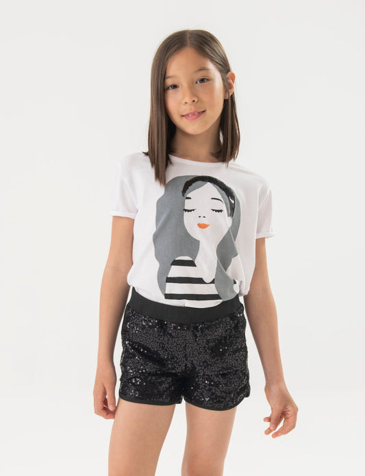 Conjunto blusa con short negro lentejuela para niña jr