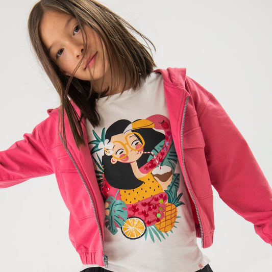 Sudadera felpa frambuesa para niña jr
