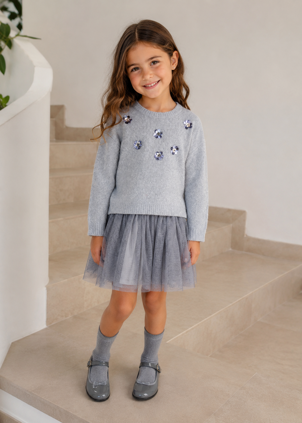Vestido tricot combinado mini niña