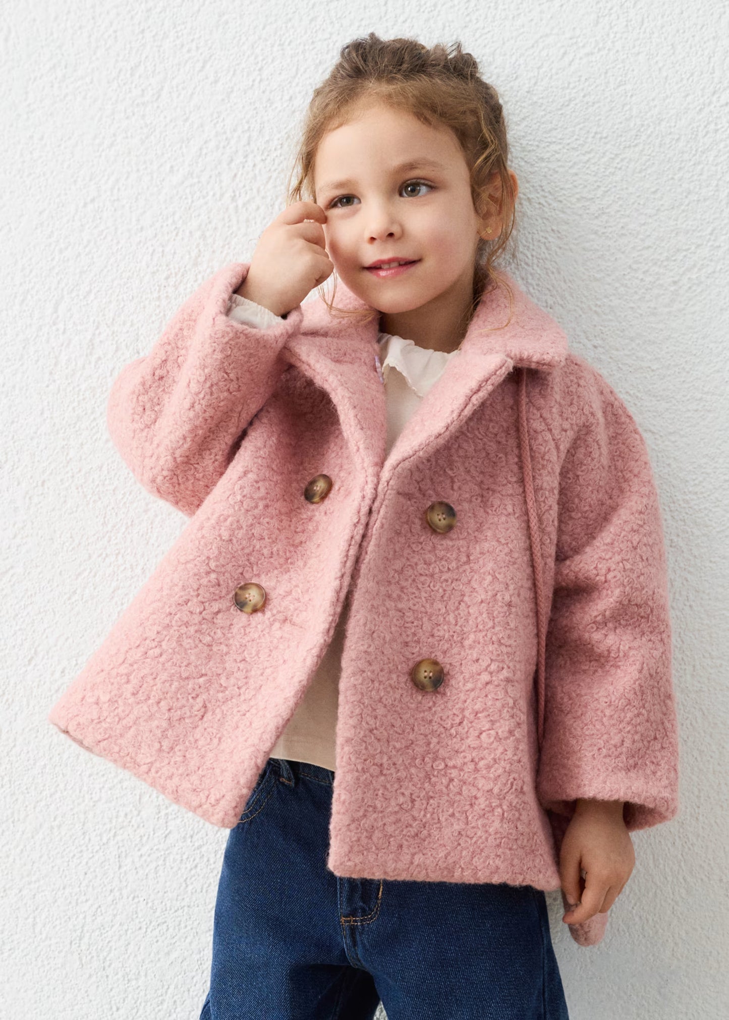 Abrigo rizo rosa con bolsa mini niña