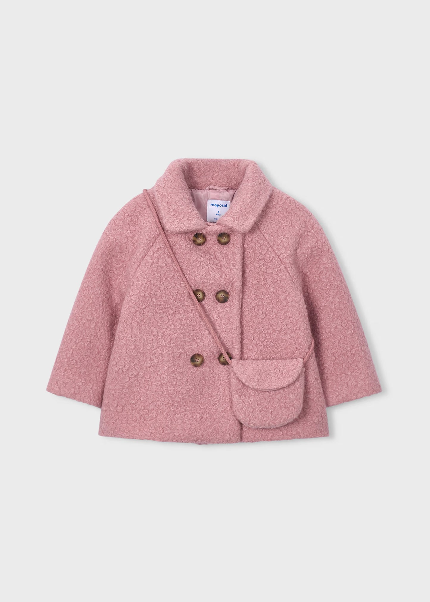 Abrigo rizo rosa con bolsa mini niña