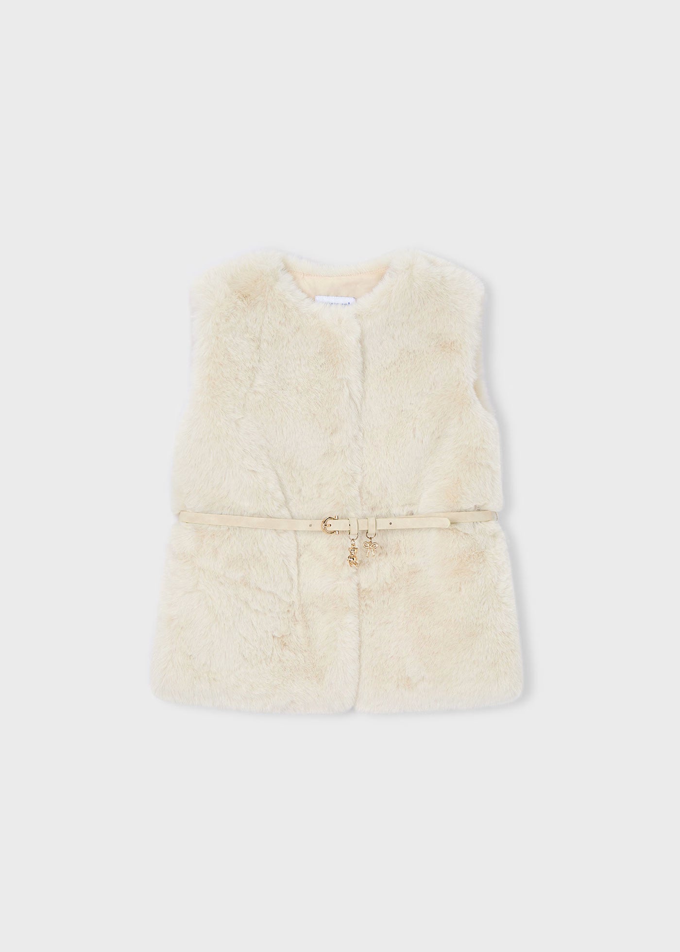 Chaleco pelo beige con cinturón mini niña