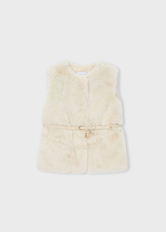 Chaleco pelo beige con cinturón mini niña