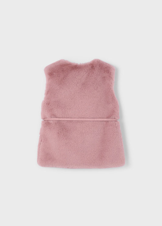 Chaleco pelo rosa con cinturón mini niña
