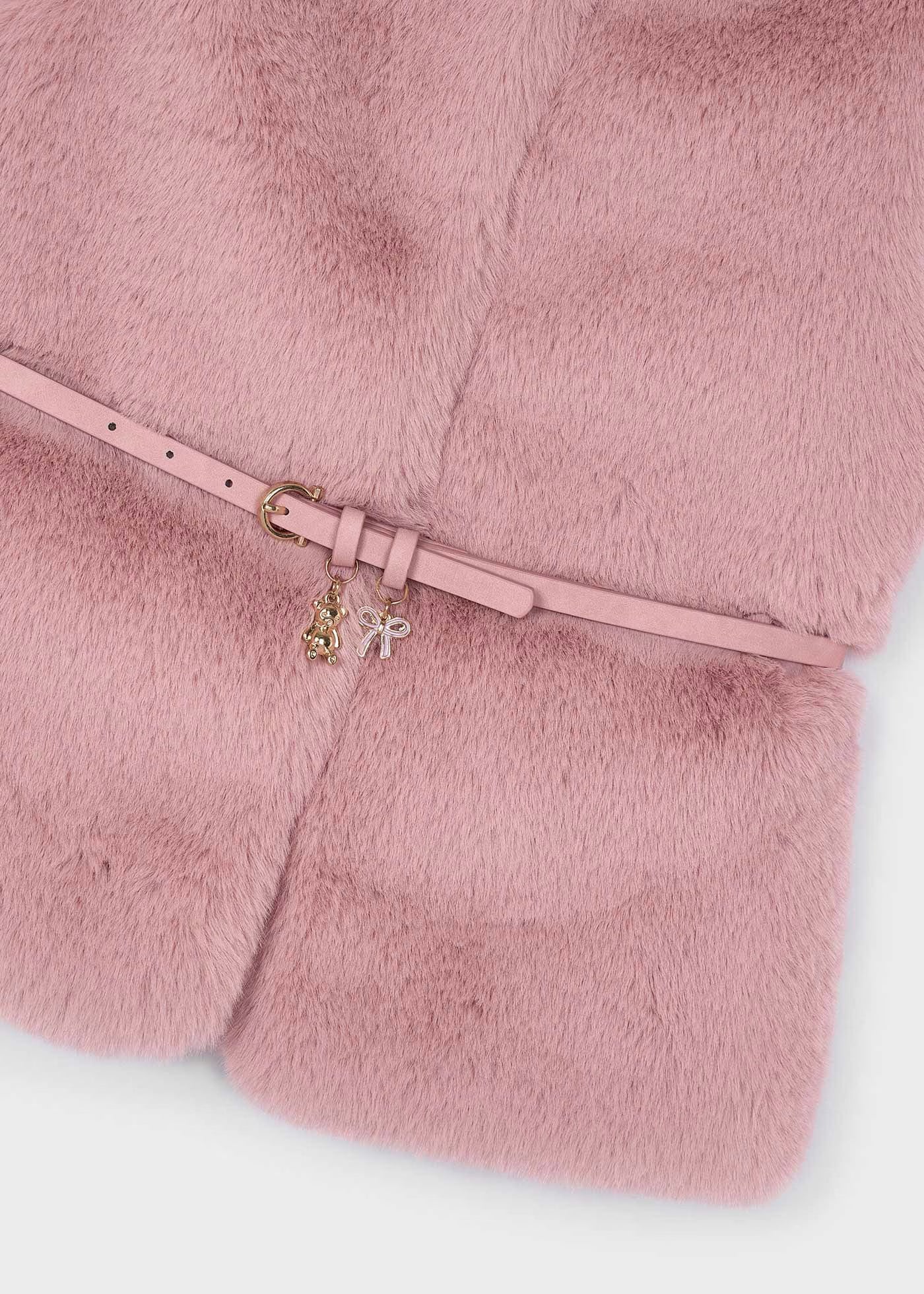 Chaleco pelo rosa con cinturón mini niña