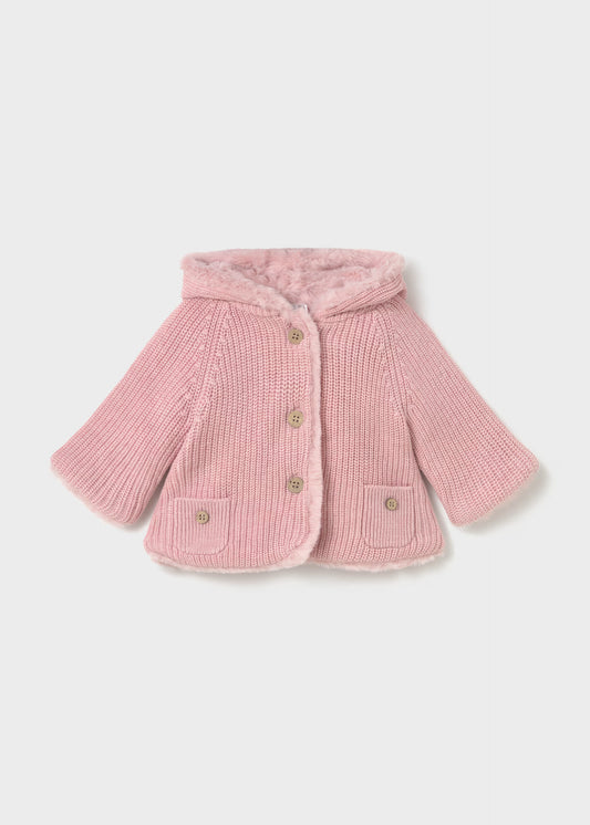 Chamarra pompón rosa recién nacida