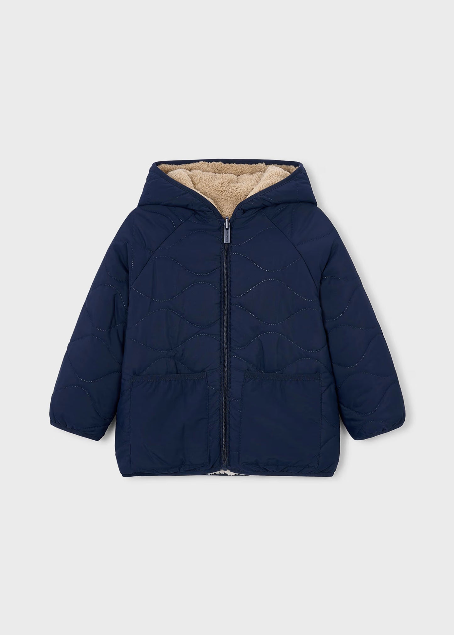 Chamarra azul marino reversible borrego mini niño