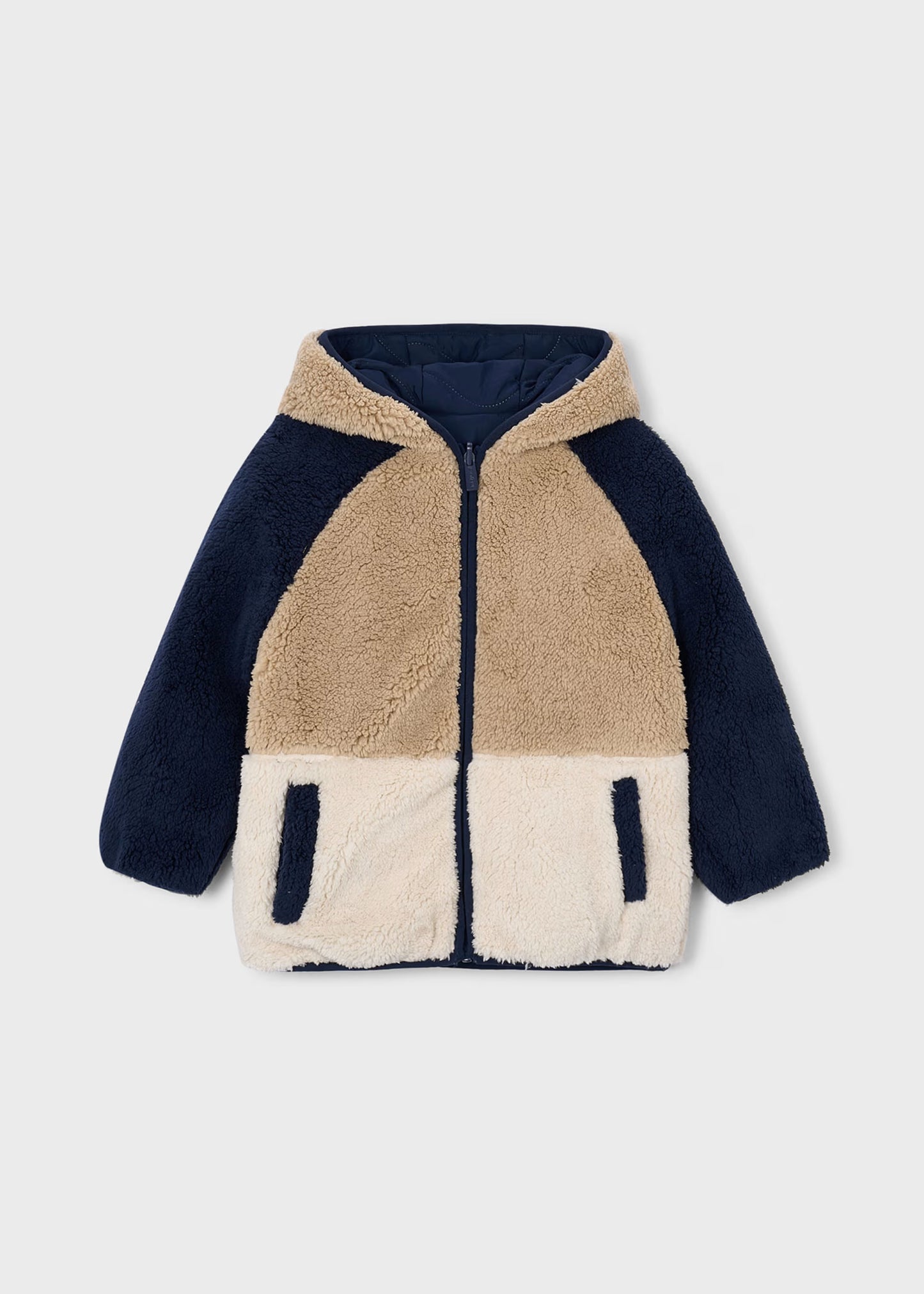 Chamarra azul marino reversible borrego mini niño