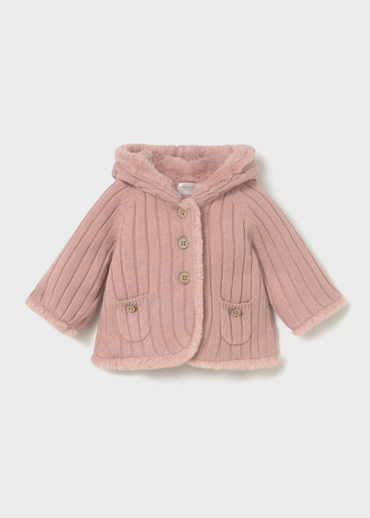 Chamarra rosa tricot con pelo recién nacida