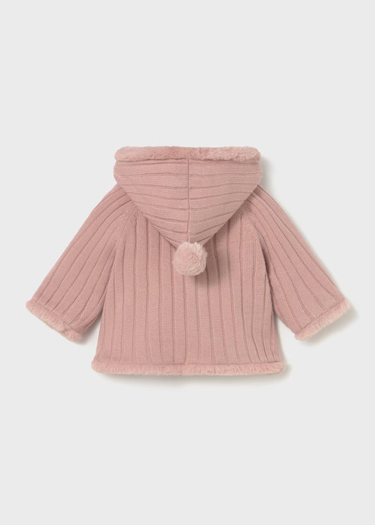 Chamarra rosa tricot con pelo recién nacida