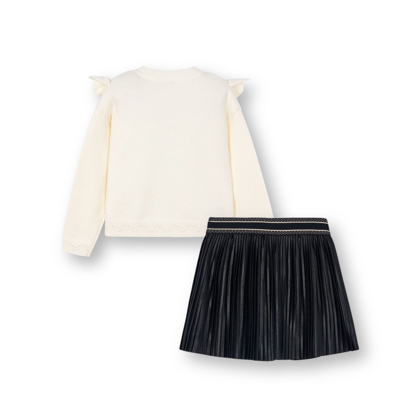 Cojunto suéter calados con falda plisada mini niña