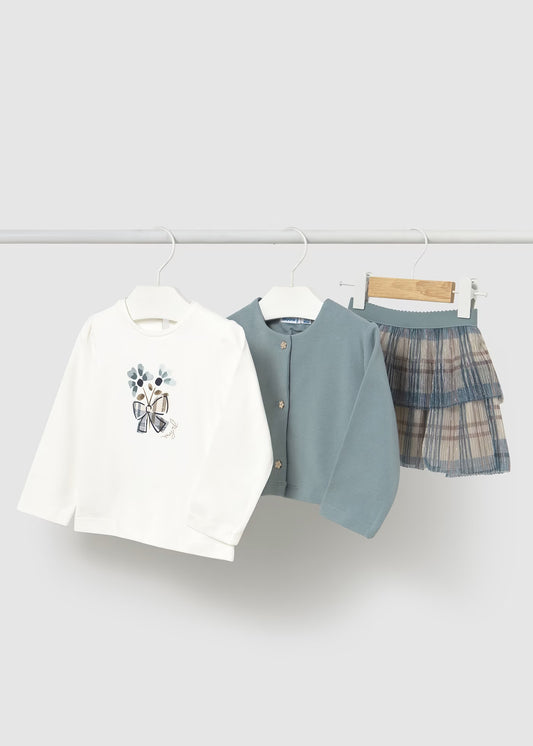 Conjunto falda azul 3 piezas bebé niña