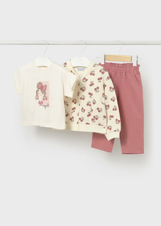 Conjunto de pants 3 piezas estampada cerezas bebé niña