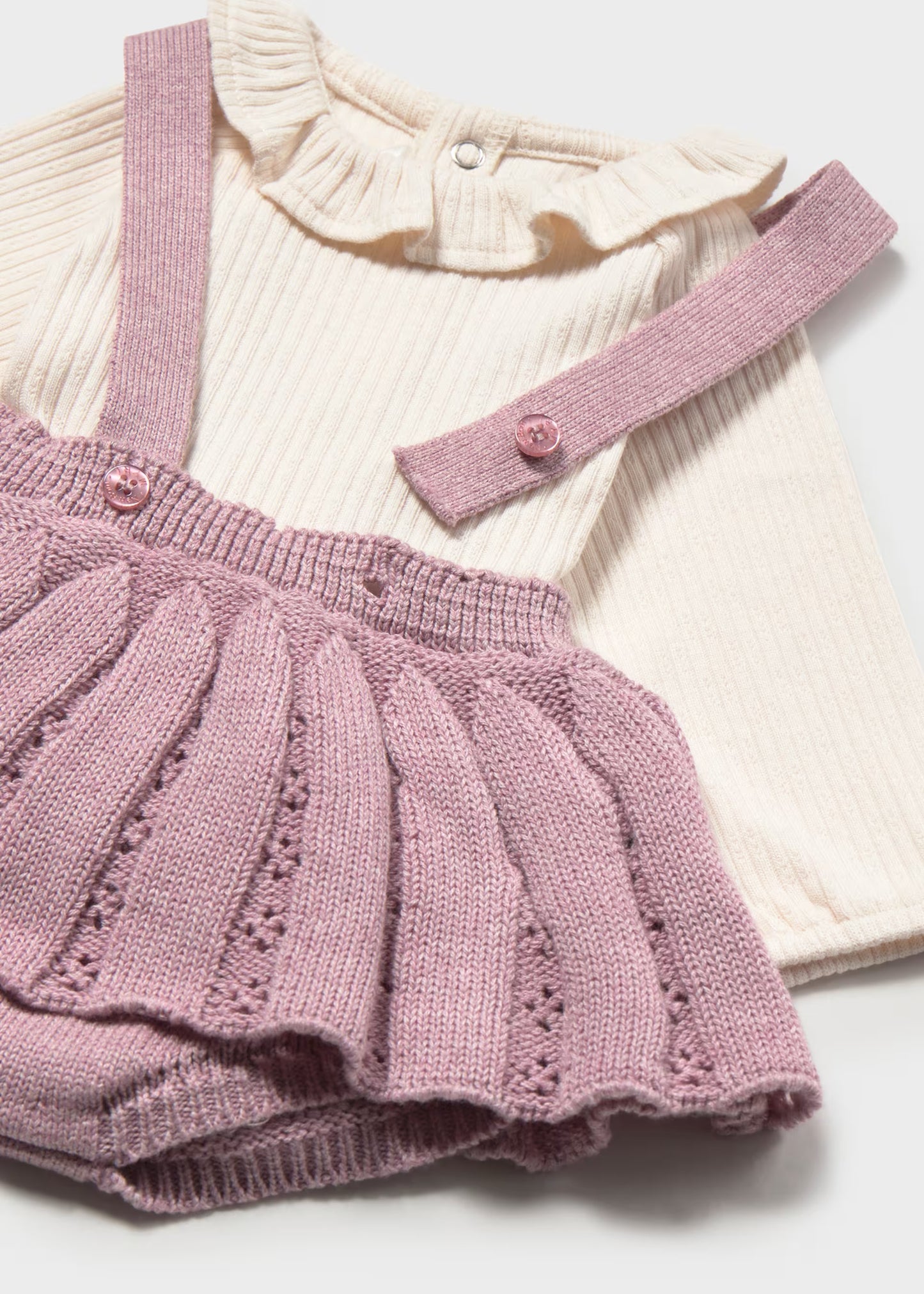 Conjunto 3 piezas falda tricot recién nacida