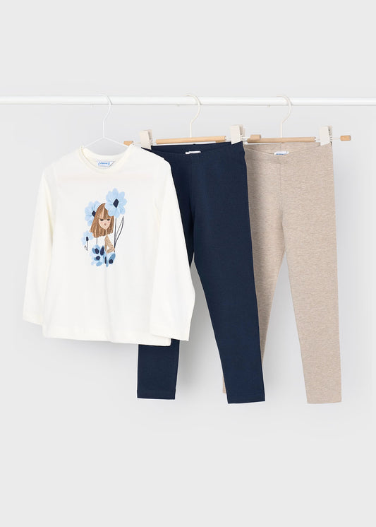 Conjunto leggings azul marino 3 piezas mini niña